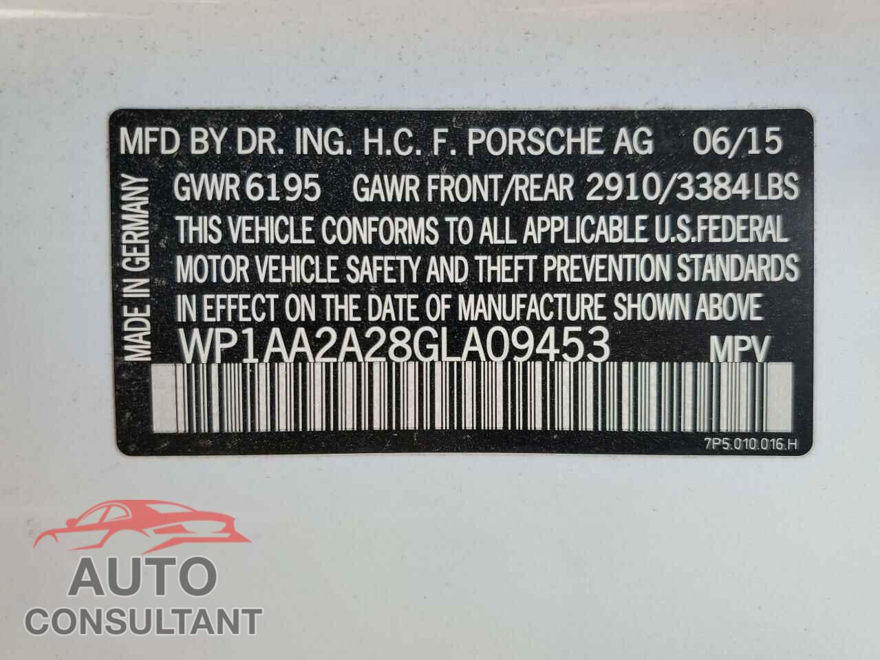 PORSCHE CAYENNE 2016 - WP1AA2A28GLA09453