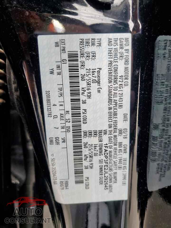 FORD FOCUS 2018 - 1FADP3FE2JL292645