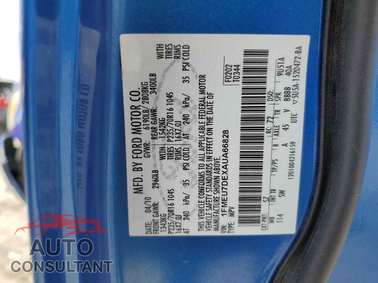 FORD EXPLORER 2010 - 1FMEU7DEXAUA66828