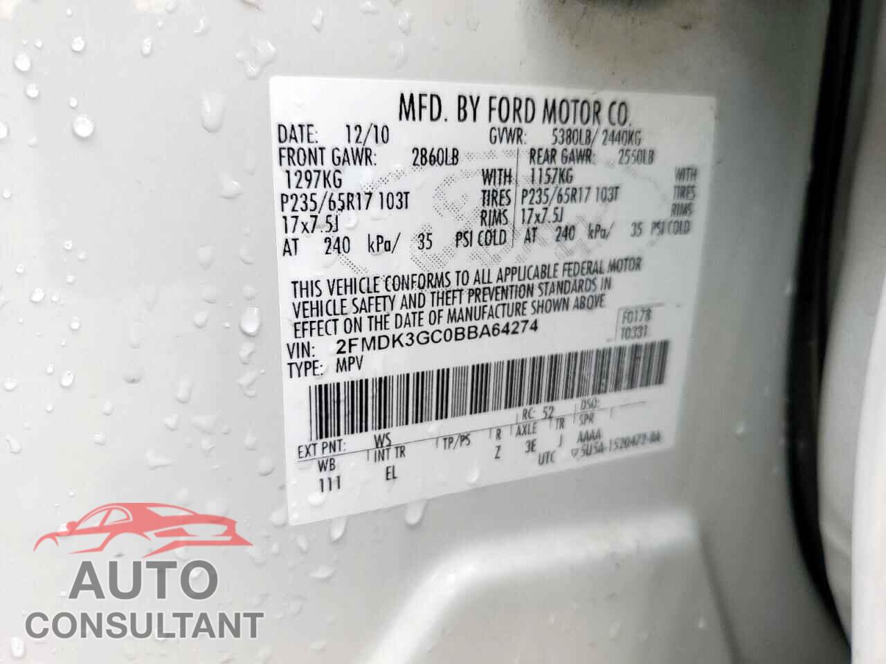 FORD EDGE 2011 - 2FMDK3GC0BBA64274