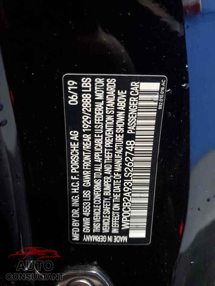 PORSCHE 911 2020 - WP0CB2A93LS262748