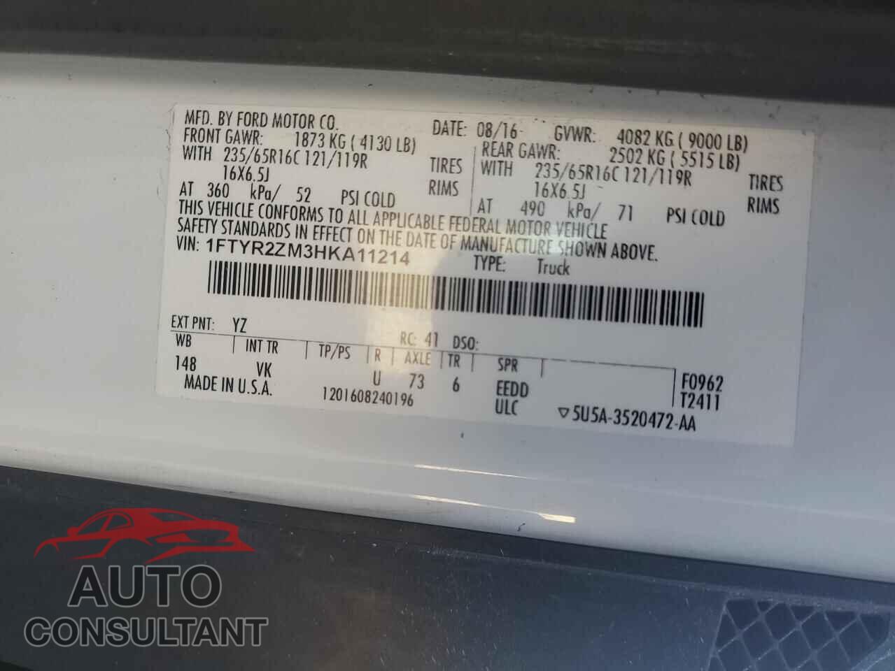 FORD TRANSIT 2017 - 1FTYR2ZM3HKA11214