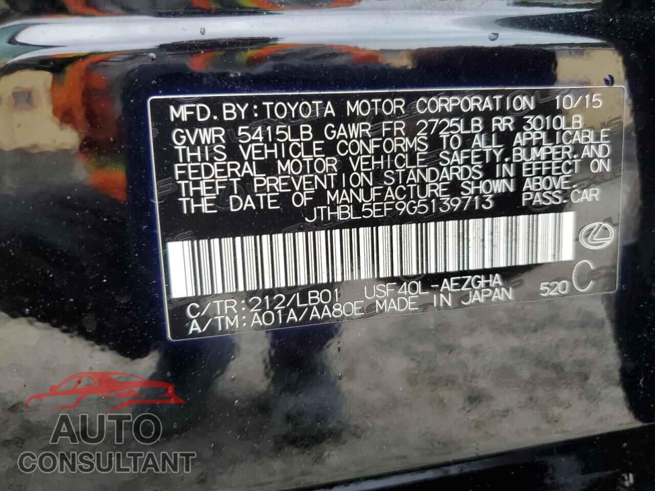 LEXUS LS460 2016 - JTHBL5EF9G5139713
