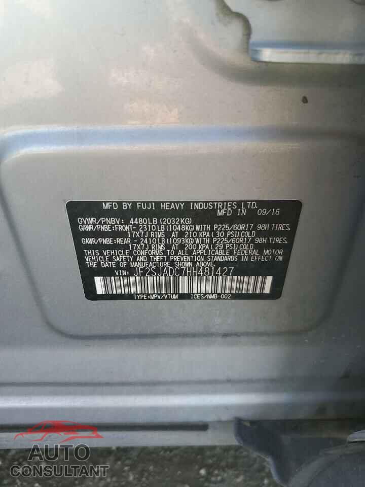 SUBARU FORESTER 2017 - JF2SJADC7HH481427