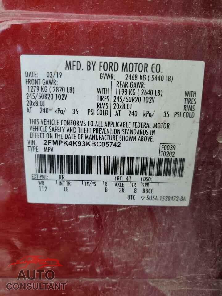 FORD EDGE 2019 - 2FMPK4K93KBC05742