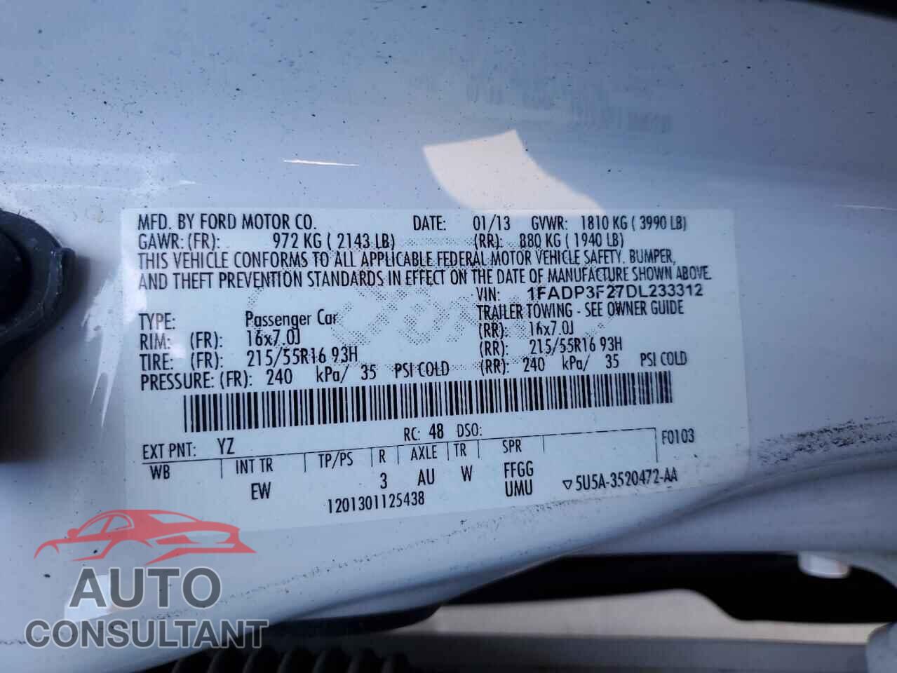 FORD FOCUS 2013 - 1FADP3F27DL233312
