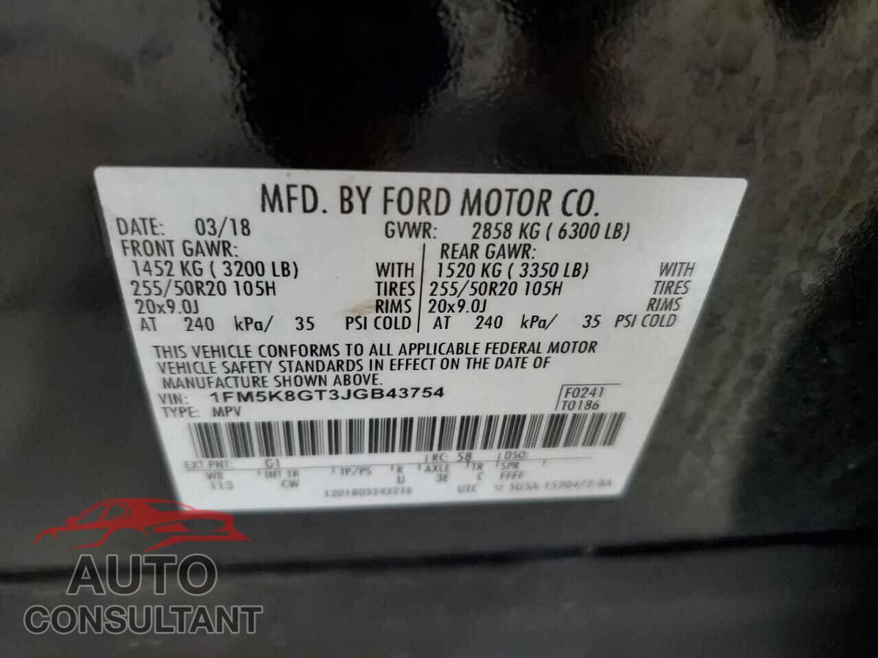 FORD EXPLORER 2018 - 1FM5K8GT3JGB43754