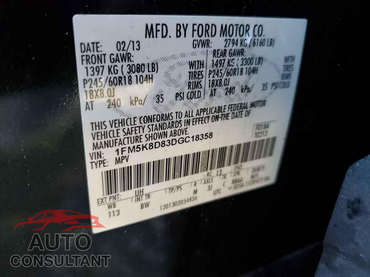 FORD EXPLORER 2013 - 1FM5K8D83DGC18358