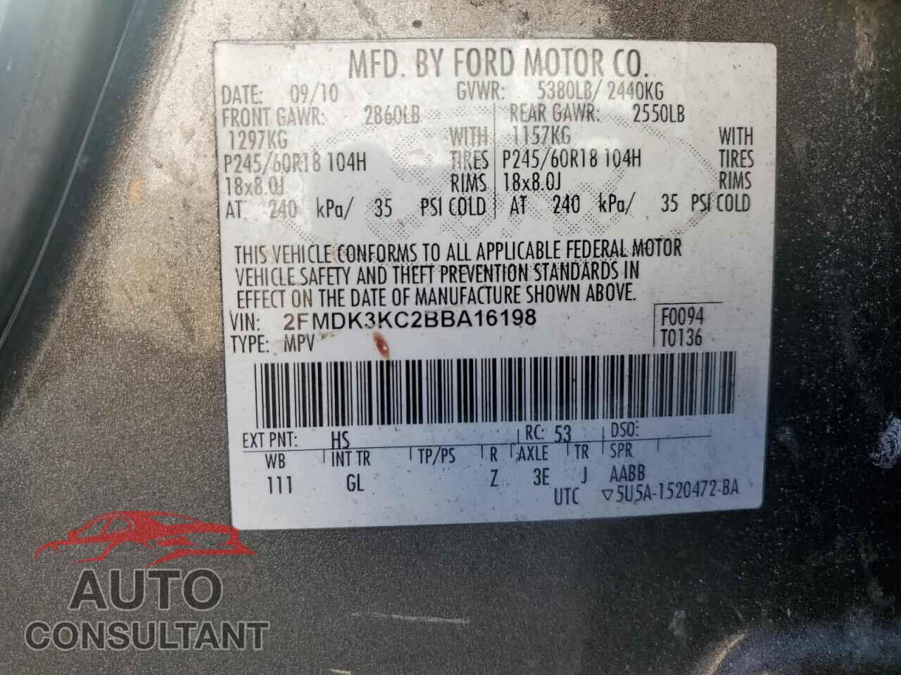 FORD EDGE 2011 - 2FMDK3KC2BBA16198