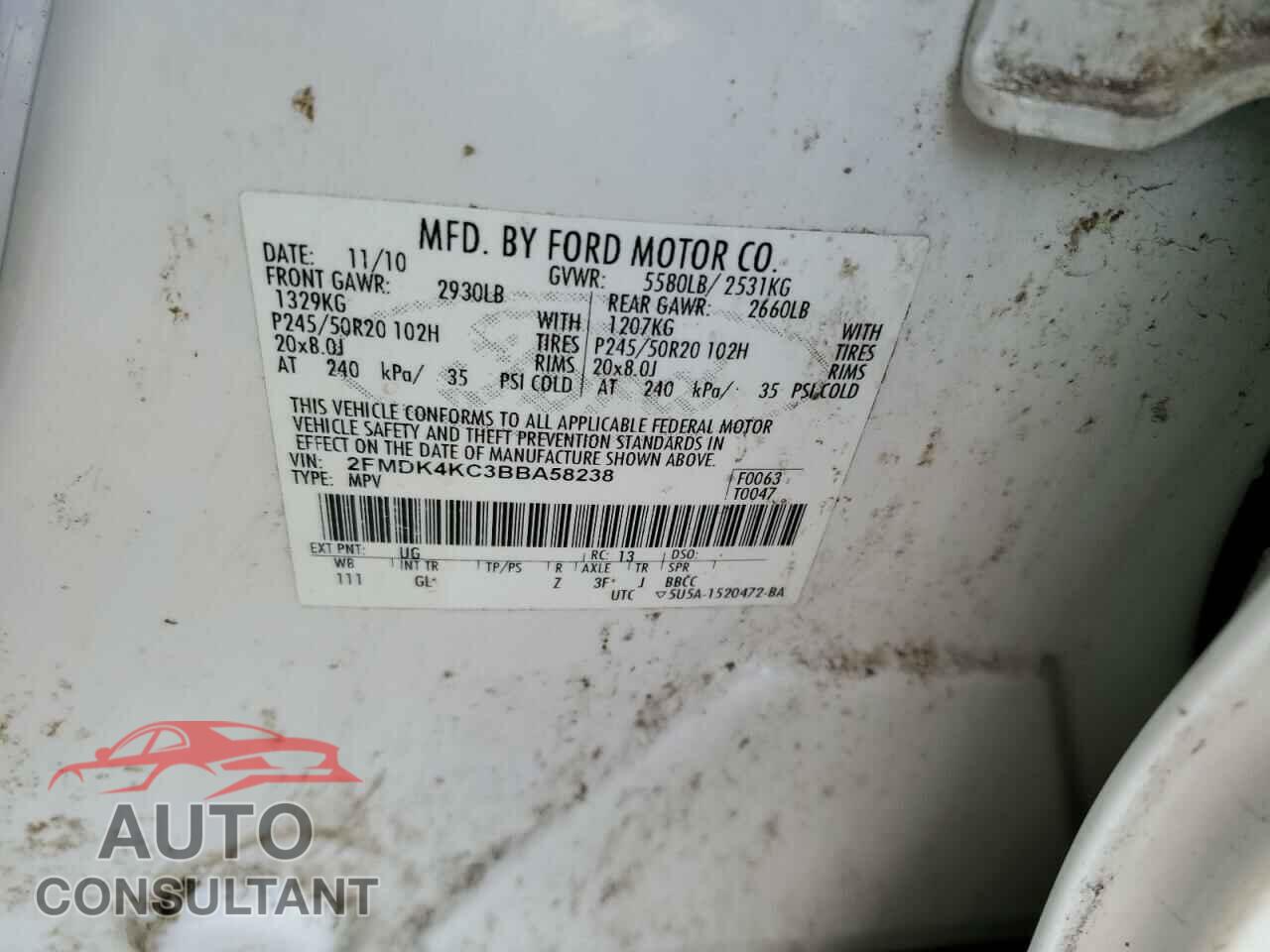 FORD EDGE 2011 - 2FMDK4KC3BBA58238