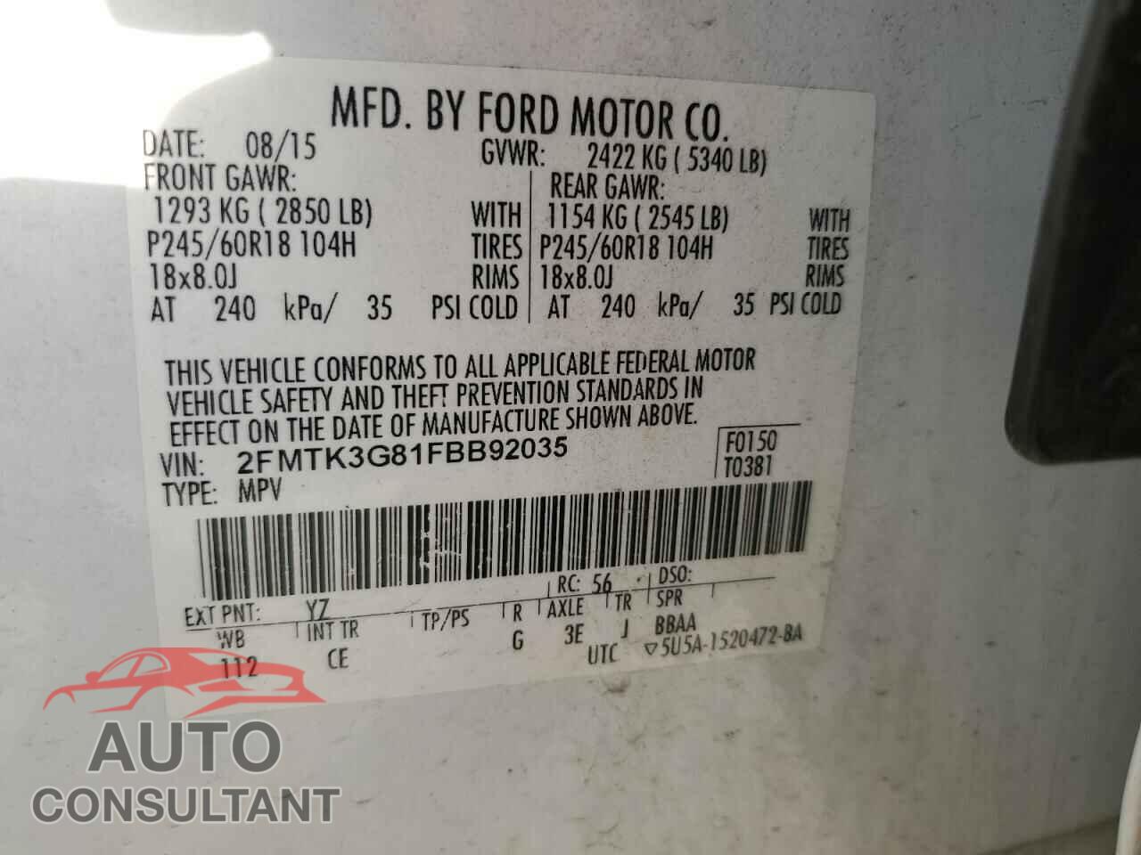 FORD EDGE 2015 - 2FMTK3G81FBB92035