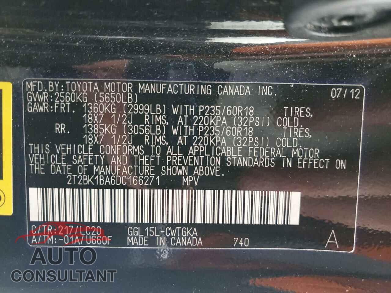 LEXUS RX350 2013 - 2T2BK1BA6DC166271