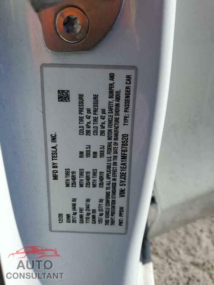 TESLA MODEL 3 2021 - 5YJ3E1EA1MF878520