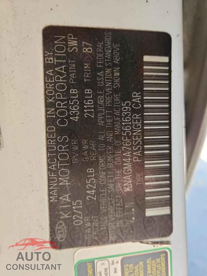 KIA OPTIMA 2015 - KNAGM4A76F5616395