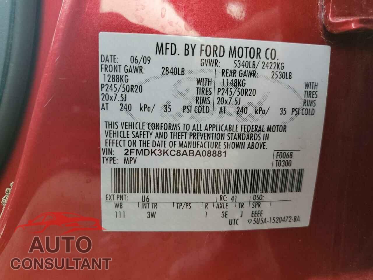 FORD EDGE 2010 - 2FMDK3KC8ABA08881