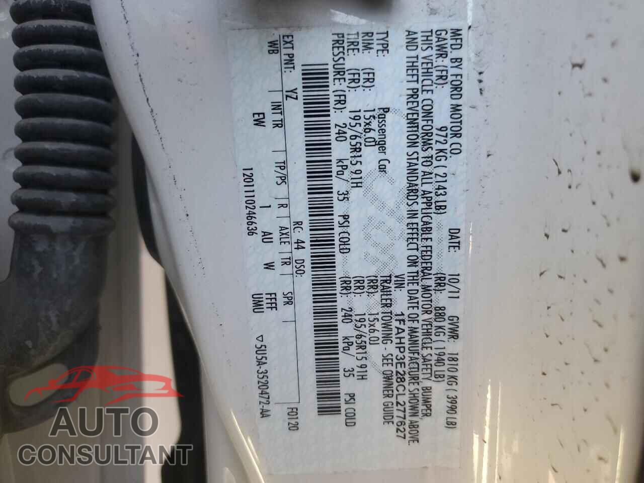 FORD FOCUS 2012 - 1FAHP3E28CL277627