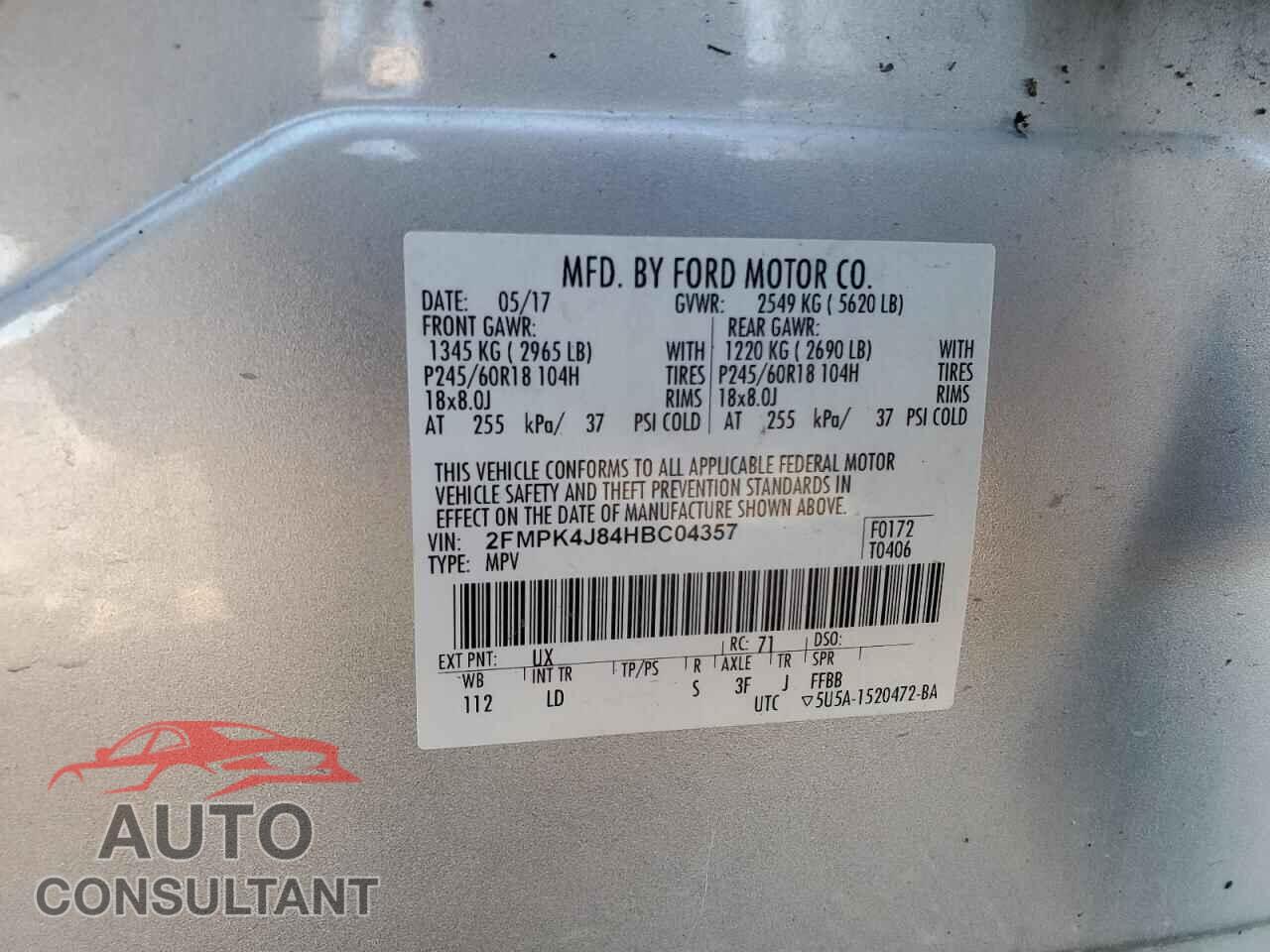 FORD EDGE 2017 - 2FMPK4J84HBC04357
