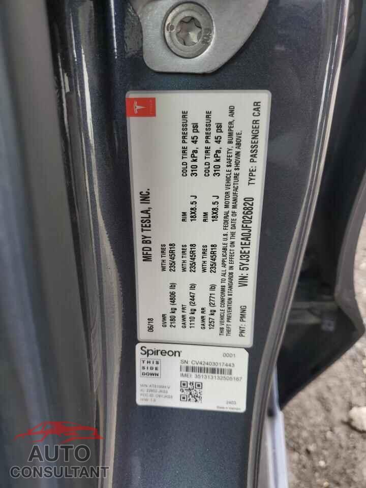 TESLA MODEL 3 2018 - 5YJ3E1EA0JF026820