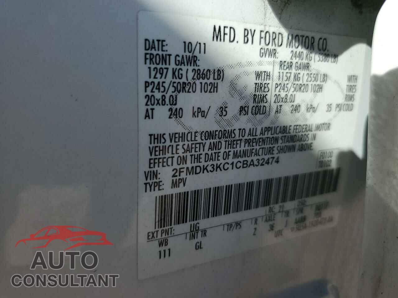 FORD EDGE 2012 - 2FMDK3KC1CBA32474