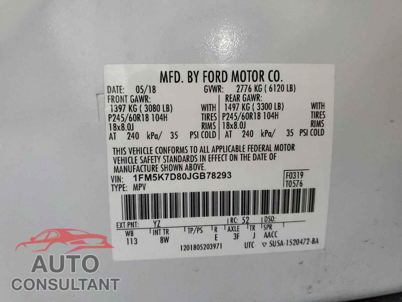 FORD EXPLORER 2018 - 1FM5K7D80JGB78293