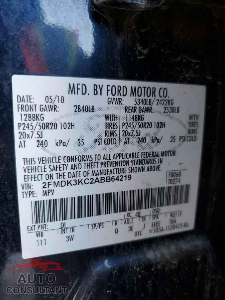 FORD EDGE 2010 - 2FMDK3KC2ABB64219