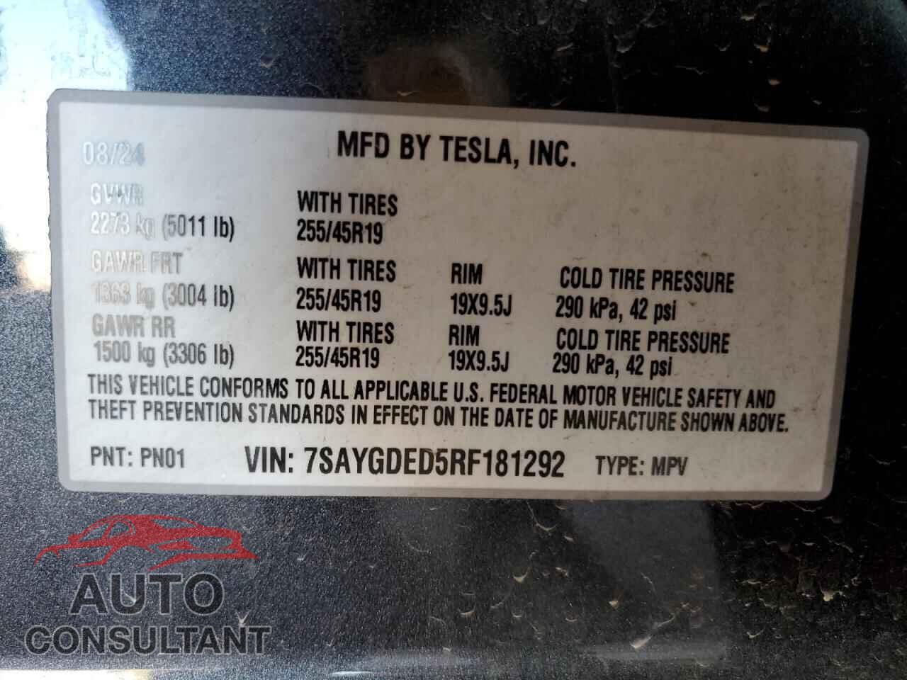 TESLA MODEL Y 2024 - 7SAYGDED5RF181292