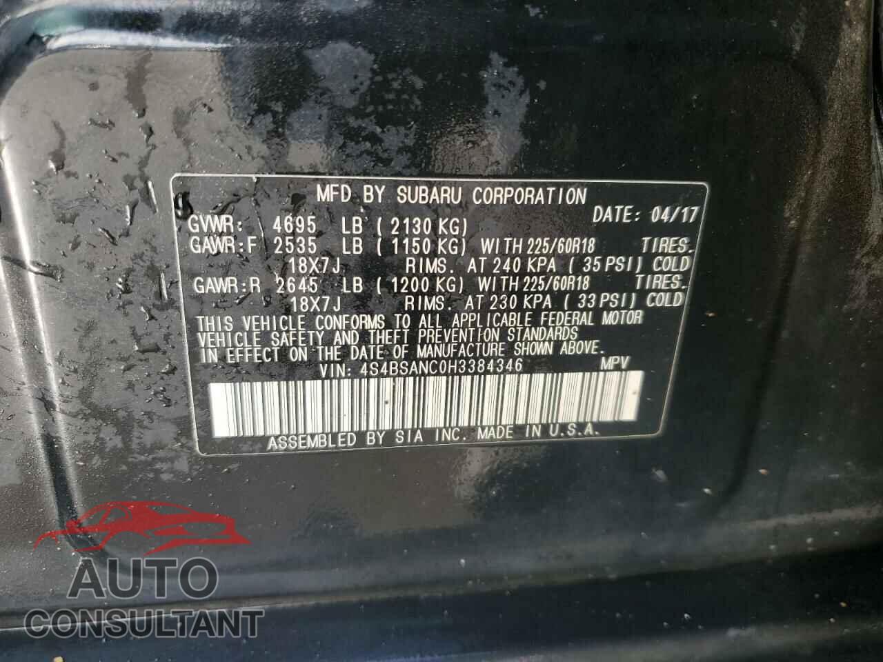 SUBARU OUTBACK 2017 - 4S4BSANC0H3384346