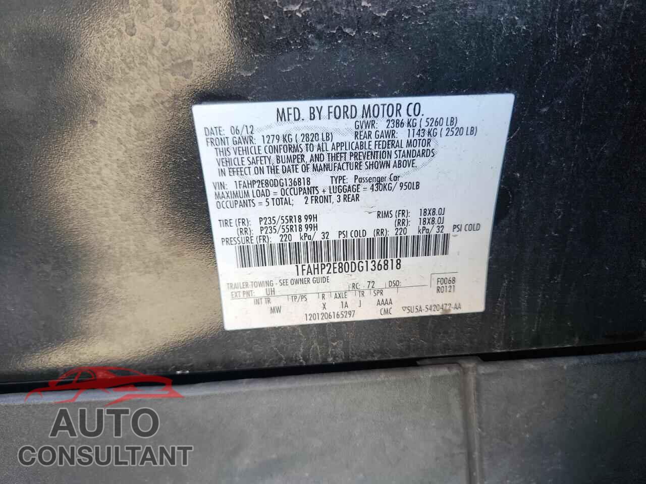 FORD TAURUS 2013 - 1FAHP2E80DG136818