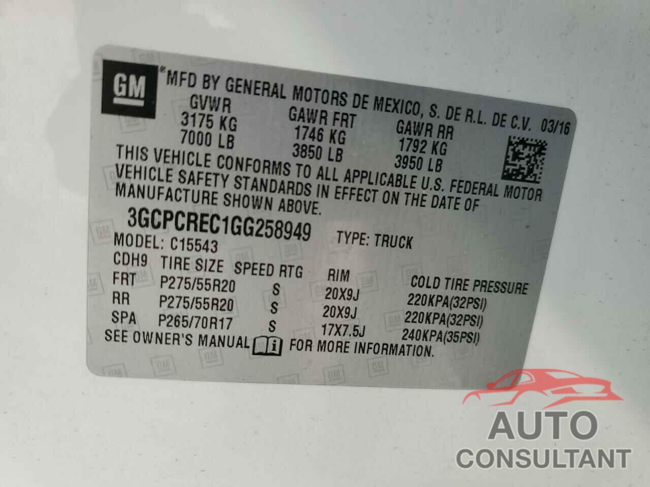 CHEVROLET ALL Models 2016 - 3GCPCREC1GG258949