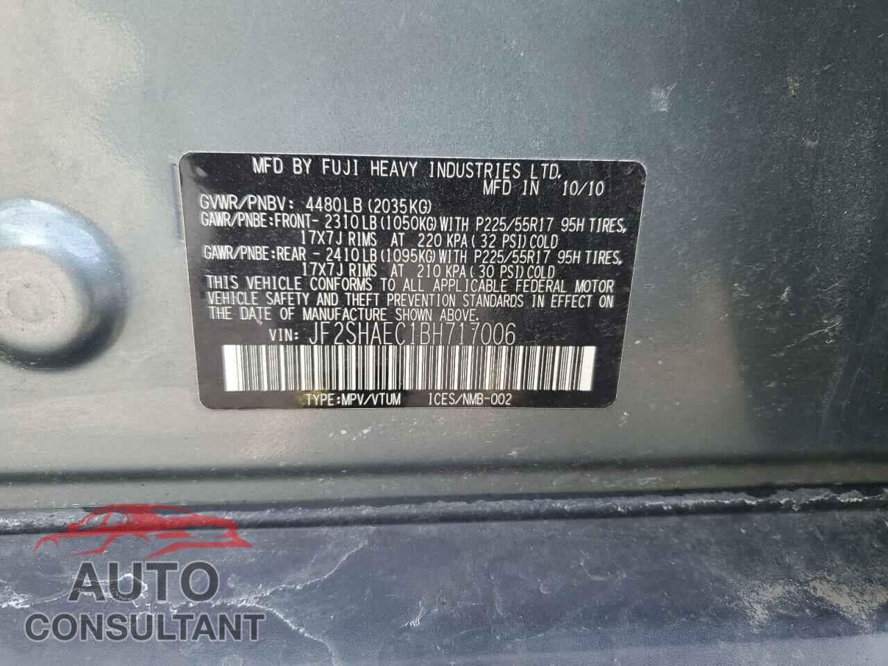 SUBARU FORESTER 2011 - JF2SHAEC1BH717006
