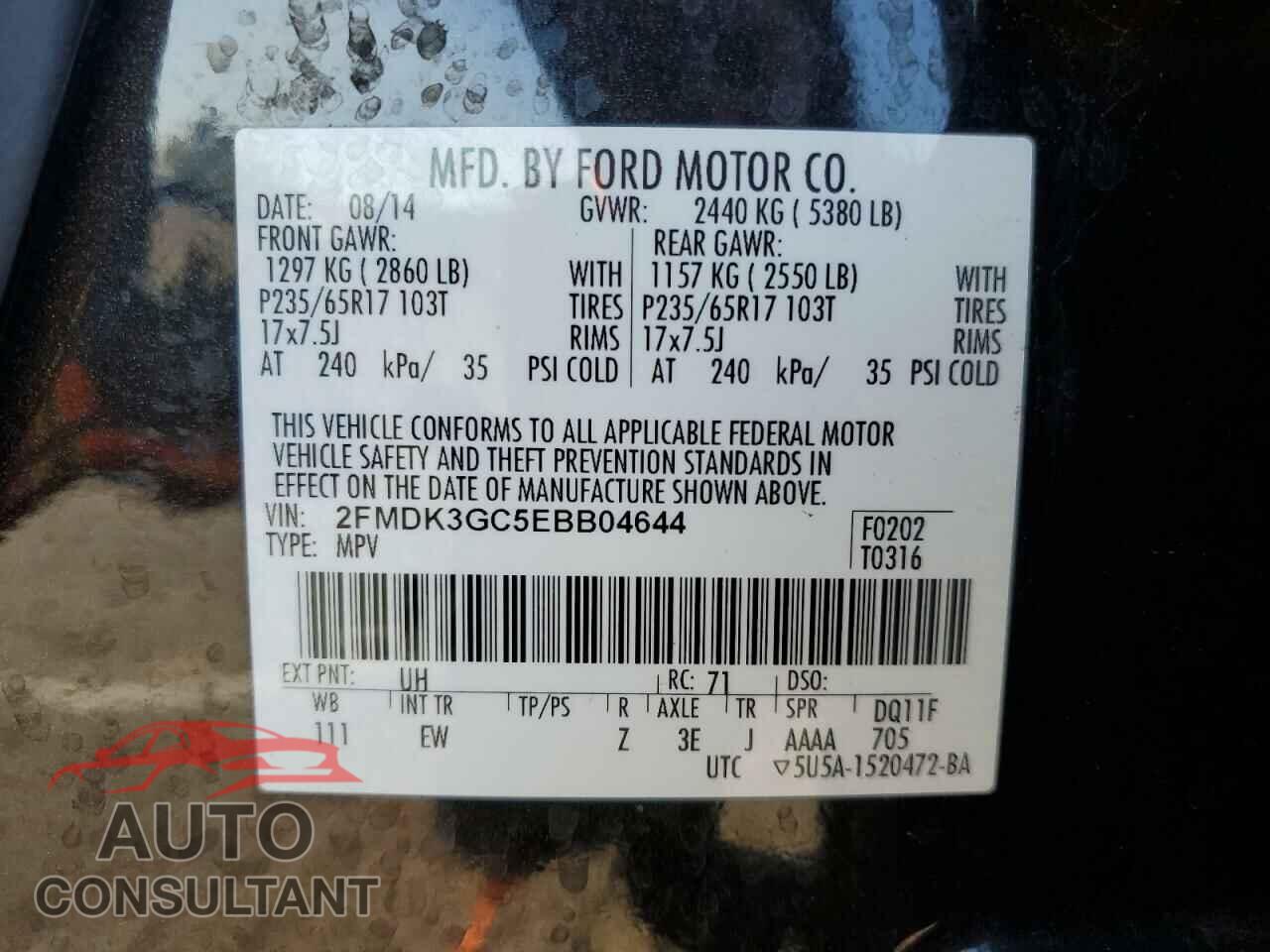 FORD EDGE 2014 - 2FMDK3GC5EBB04644