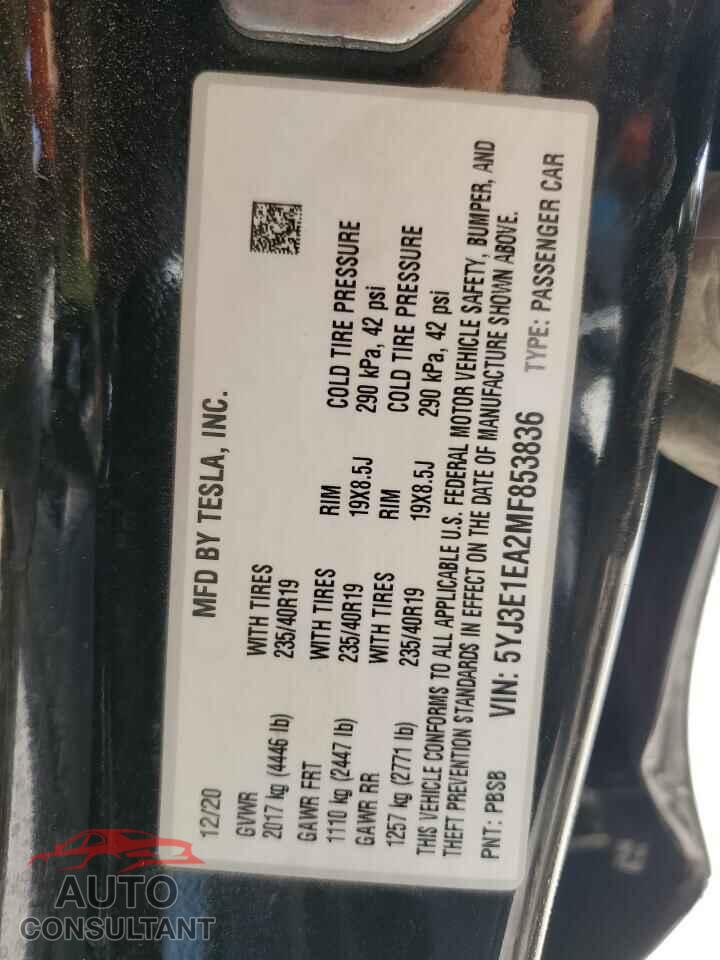 TESLA MODEL 3 2021 - 5YJ3E1EA2MF853836
