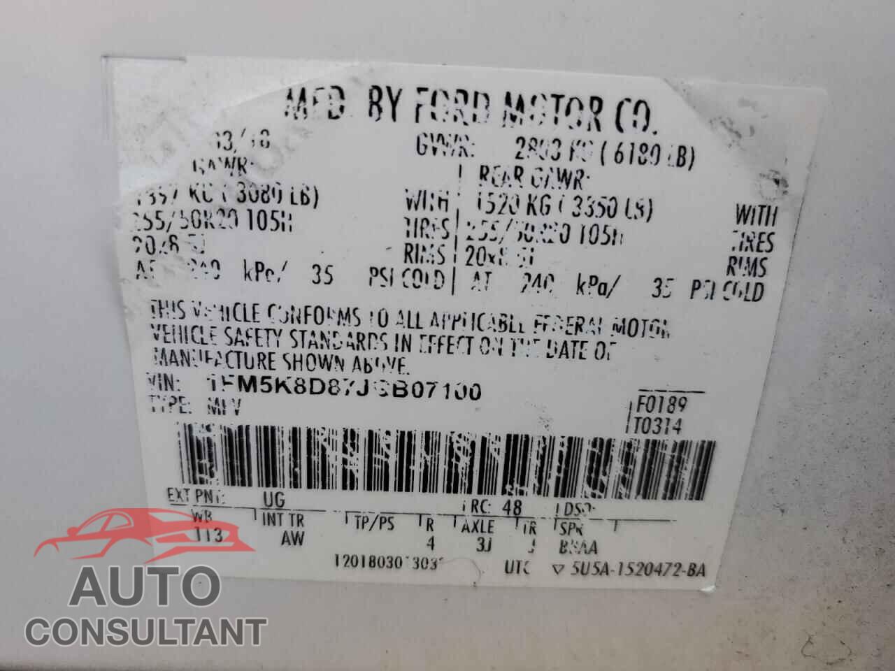 FORD EXPLORER 2018 - 1FM5K8D87JGB07100