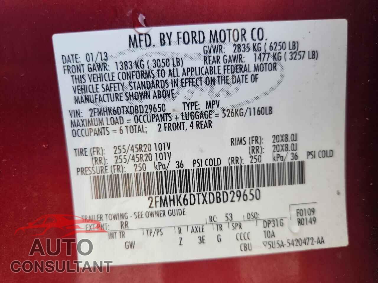 FORD FLEX 2013 - 2FMHK6DTXDBD29650