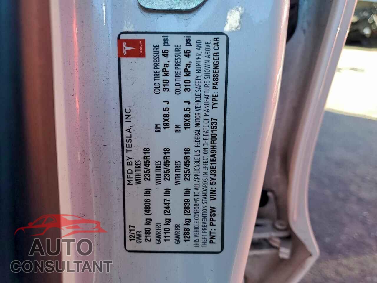 TESLA MODEL 3 2017 - 5YJ3E1EA9HF001537