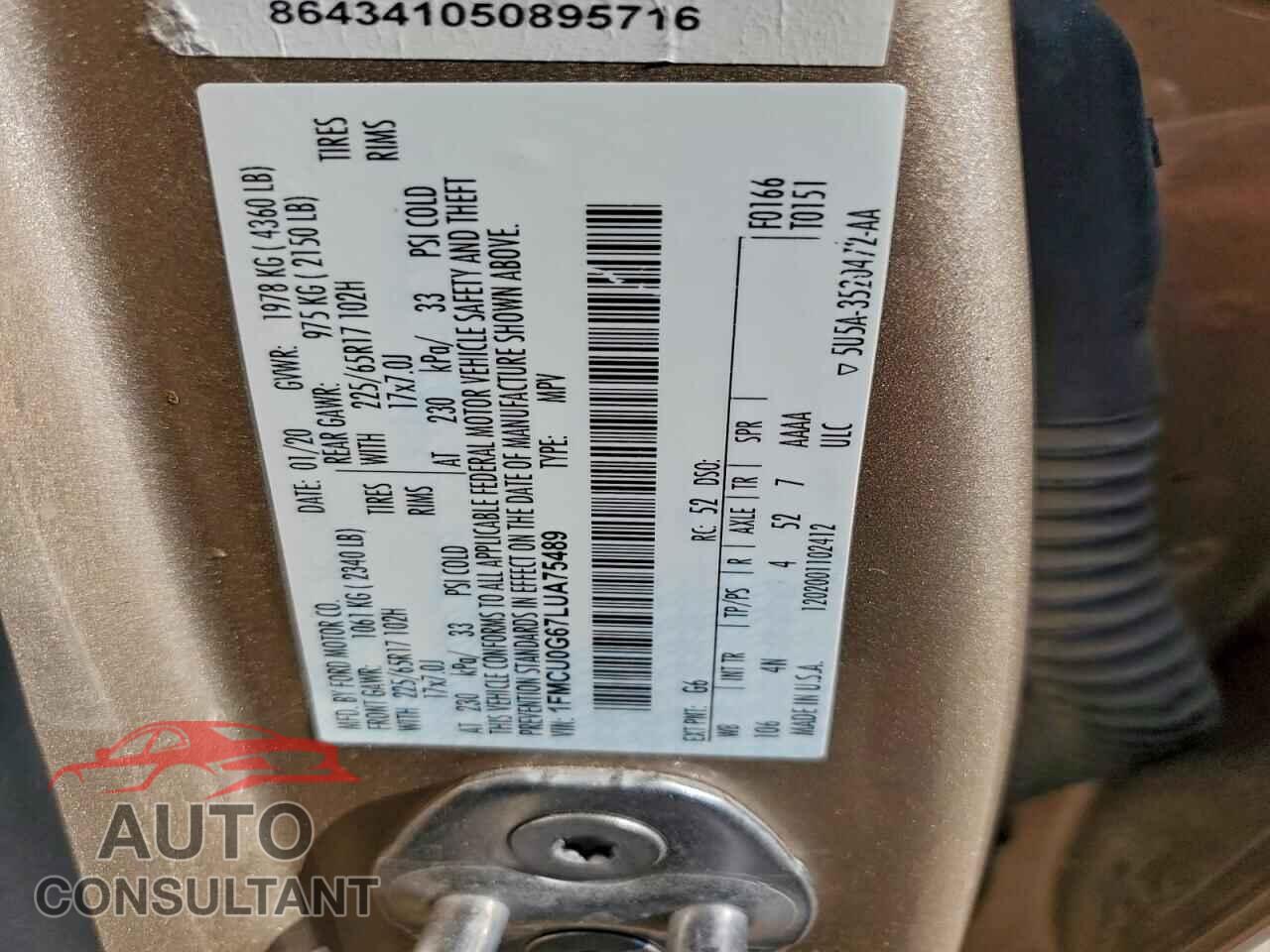 FORD ESCAPE 2020 - 1FMCU0G67LUA75489