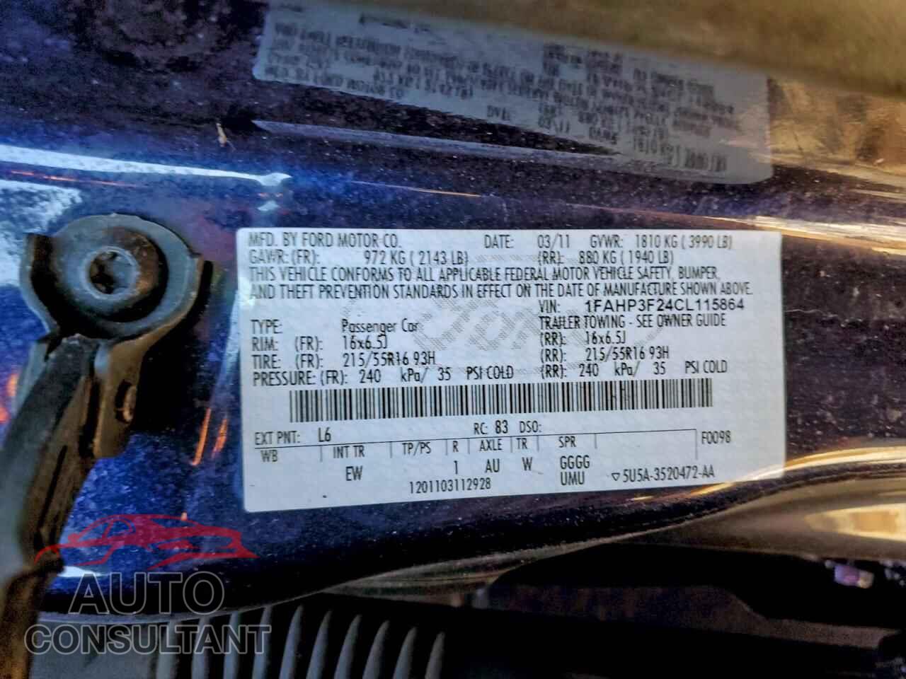 FORD FOCUS 2012 - 1FAHP3F24CL115864