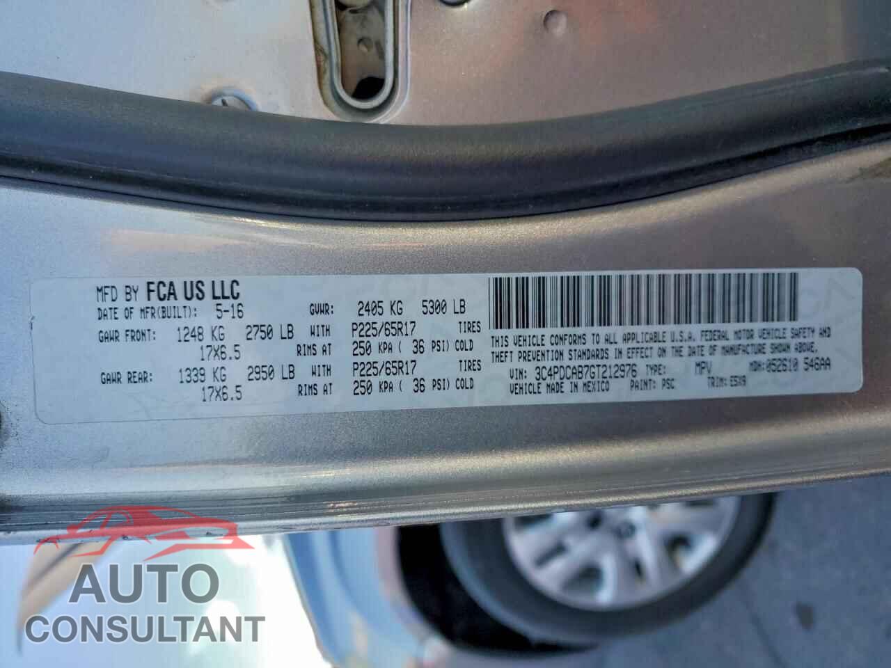 DODGE JOURNEY 2016 - 3C4PDCAB7GT212976