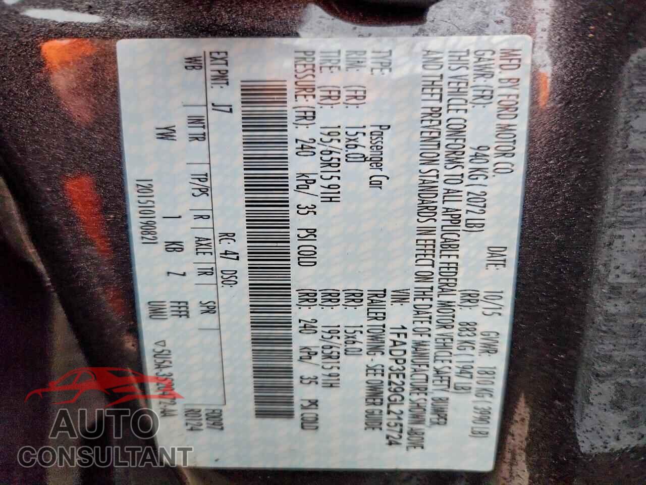 FORD FOCUS 2016 - 1FADP3E29GL215724