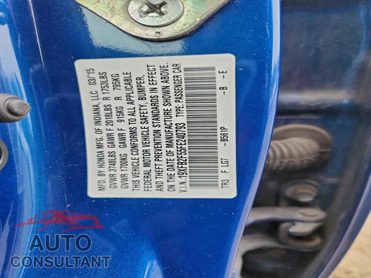 HONDA CIVIC 2015 - 19XFB2F55FE240793