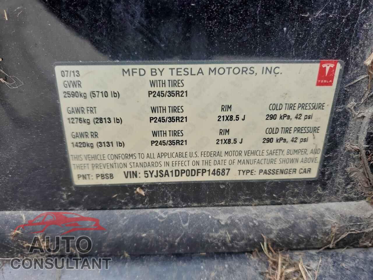 TESLA MODEL S 2013 - 5YJSA1DP0DFP14687