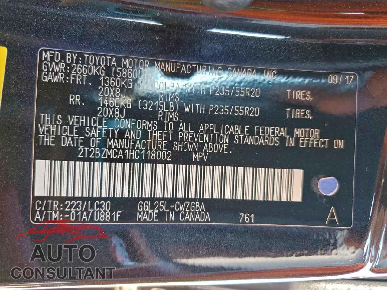 LEXUS RX350 2017 - 2T2BZMCA1HC118002