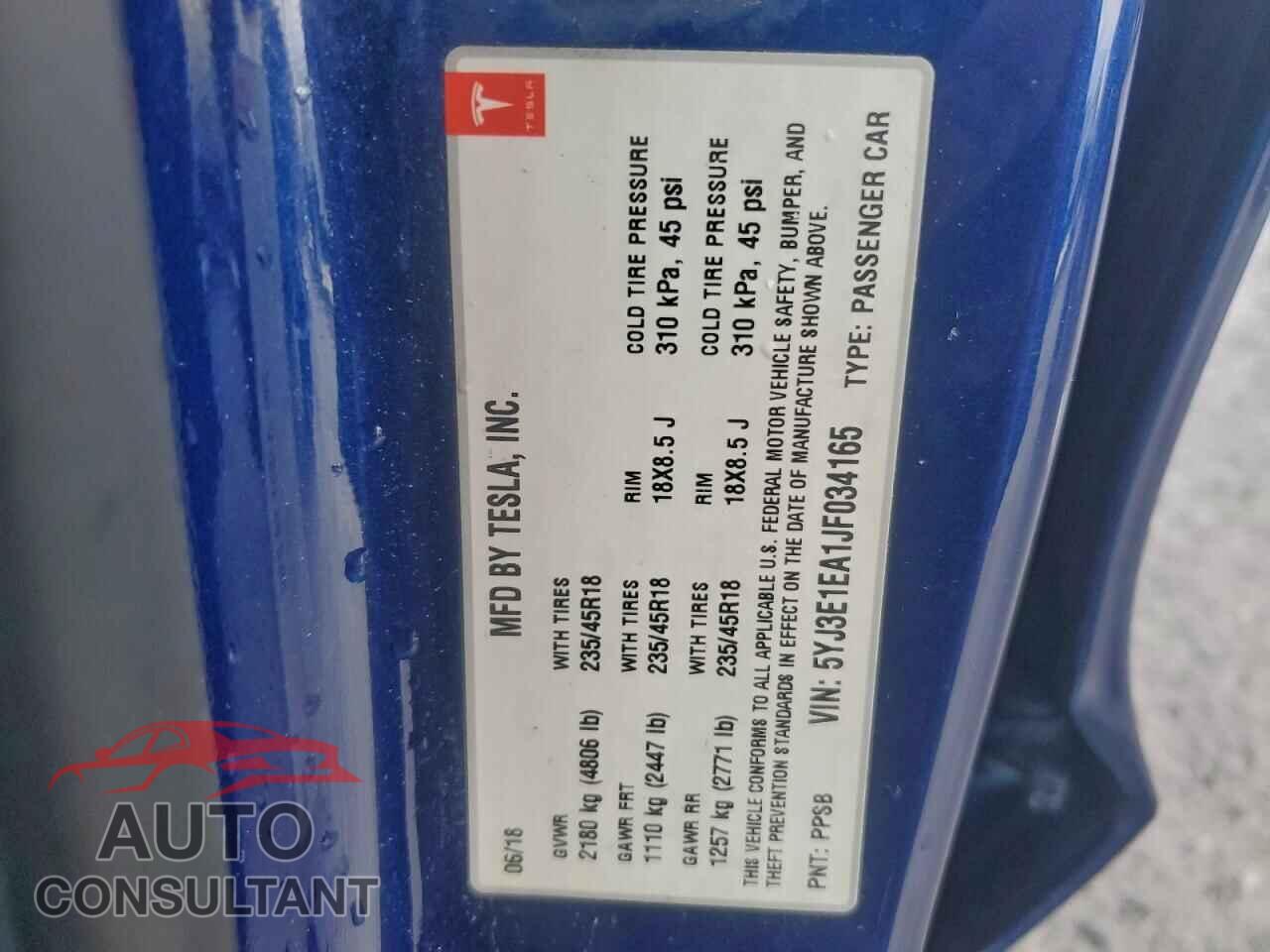 TESLA MODEL 3 2018 - 5YJ3E1EA1JF034165