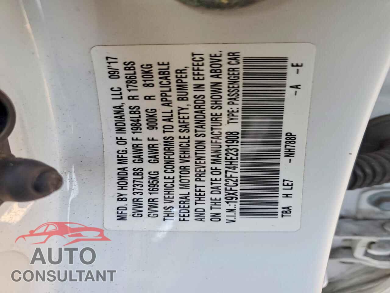 HONDA CIVIC 2017 - 19XFC2F74HE231908