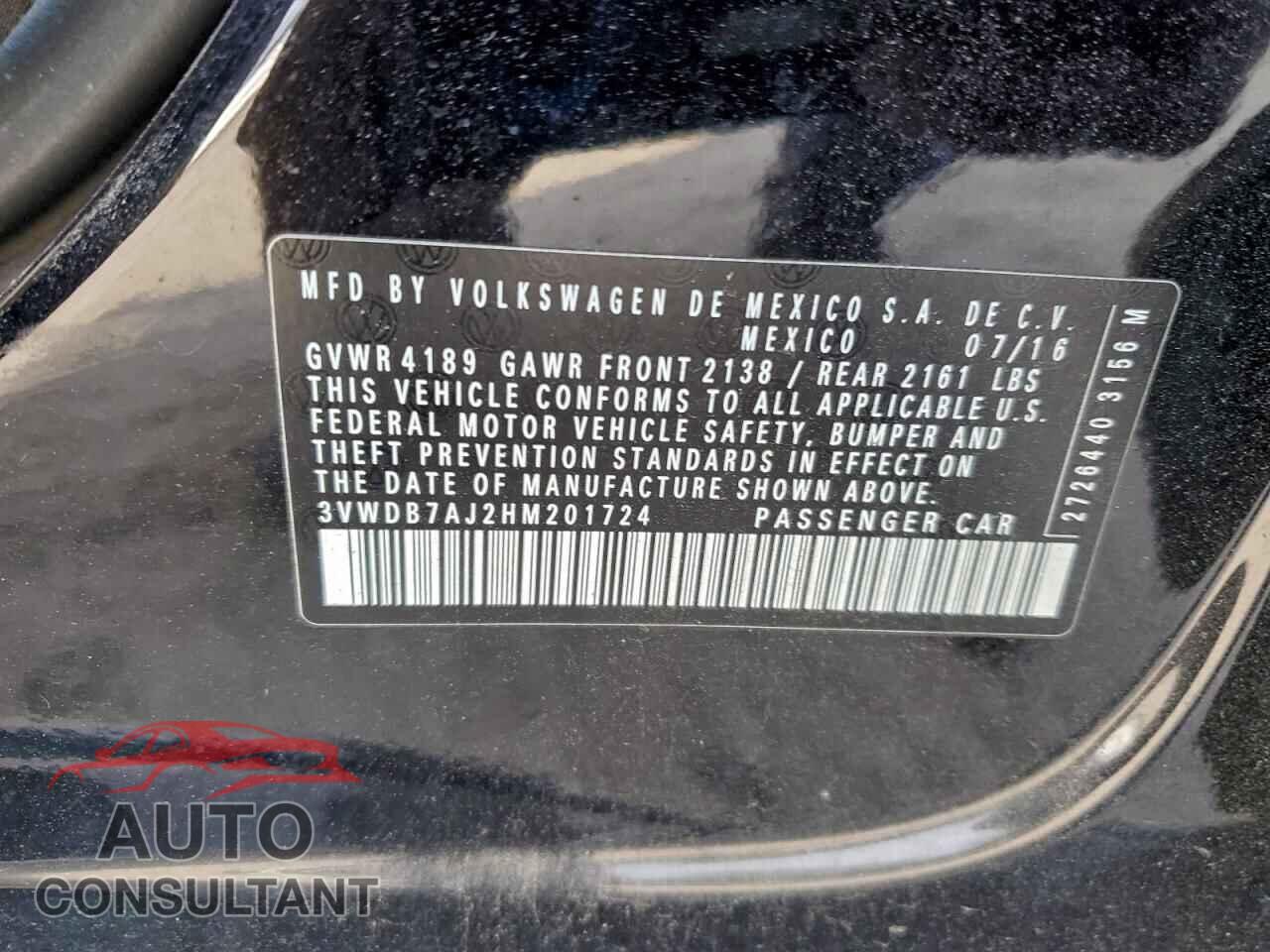 VOLKSWAGEN JETTA 2017 - 3VWDB7AJ2HM201724