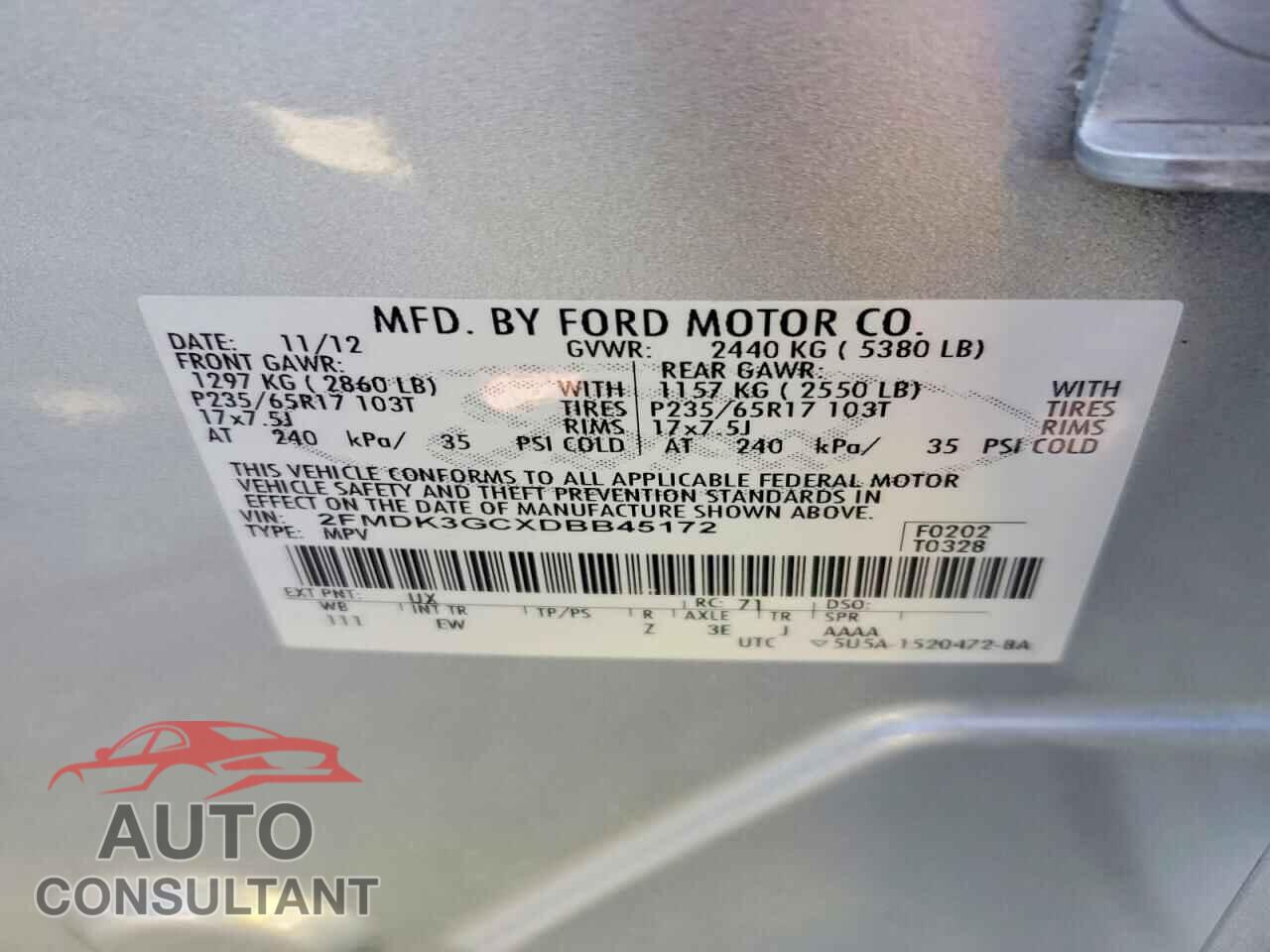 FORD EDGE 2013 - 2FMDK3GCXDBB45172