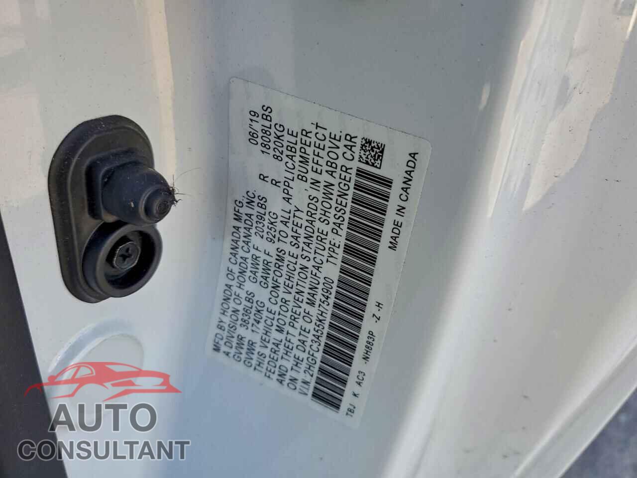 HONDA CIVIC 2019 - 2HGFC3A55KH754900