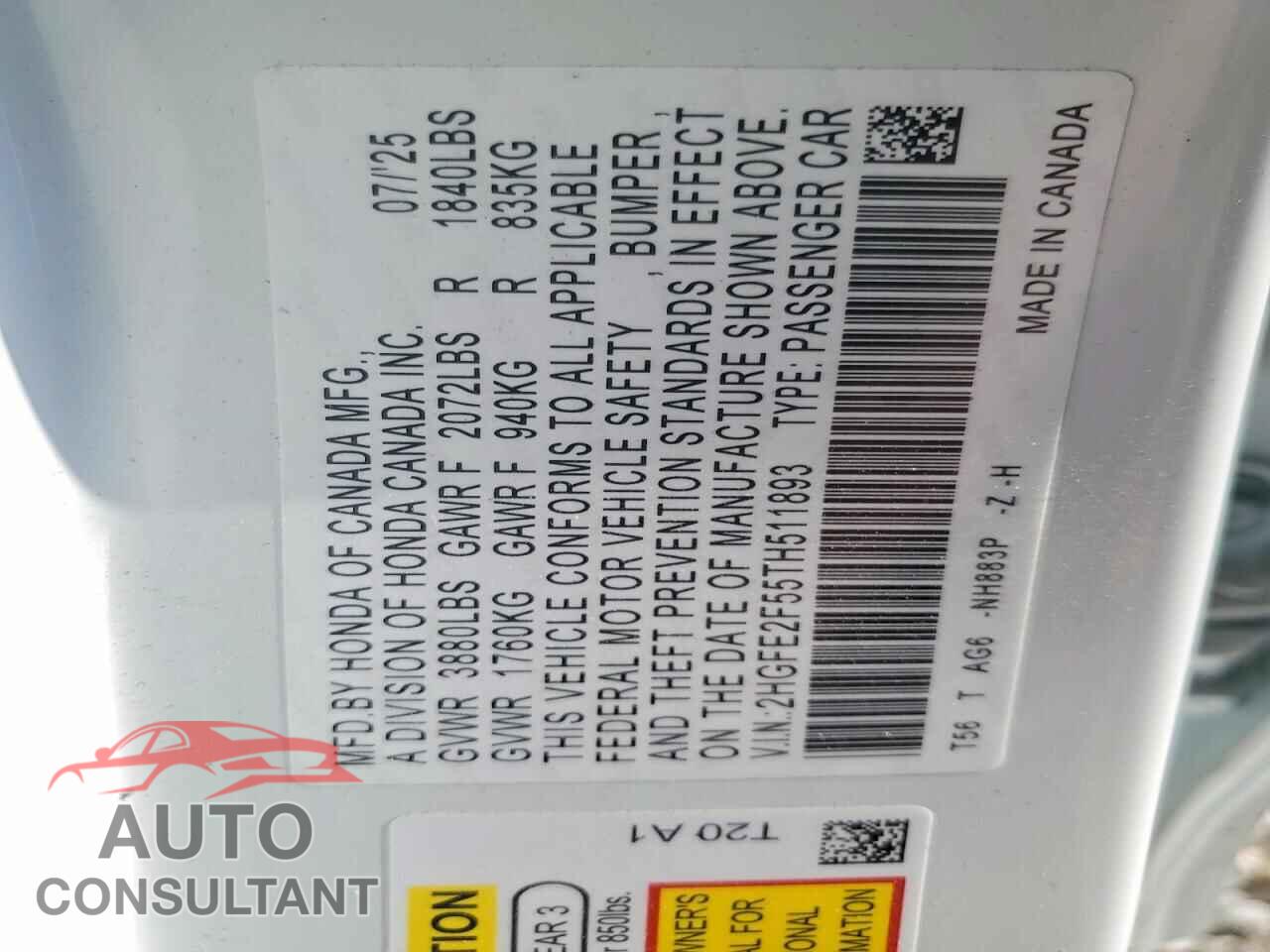 HONDA CIVIC 2026 - 2HGFE2F55TH511893