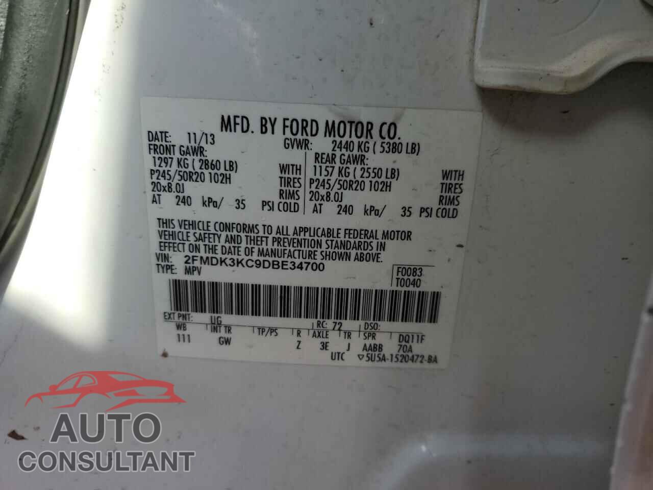 FORD EDGE 2013 - 2FMDK3KC9DBE34700