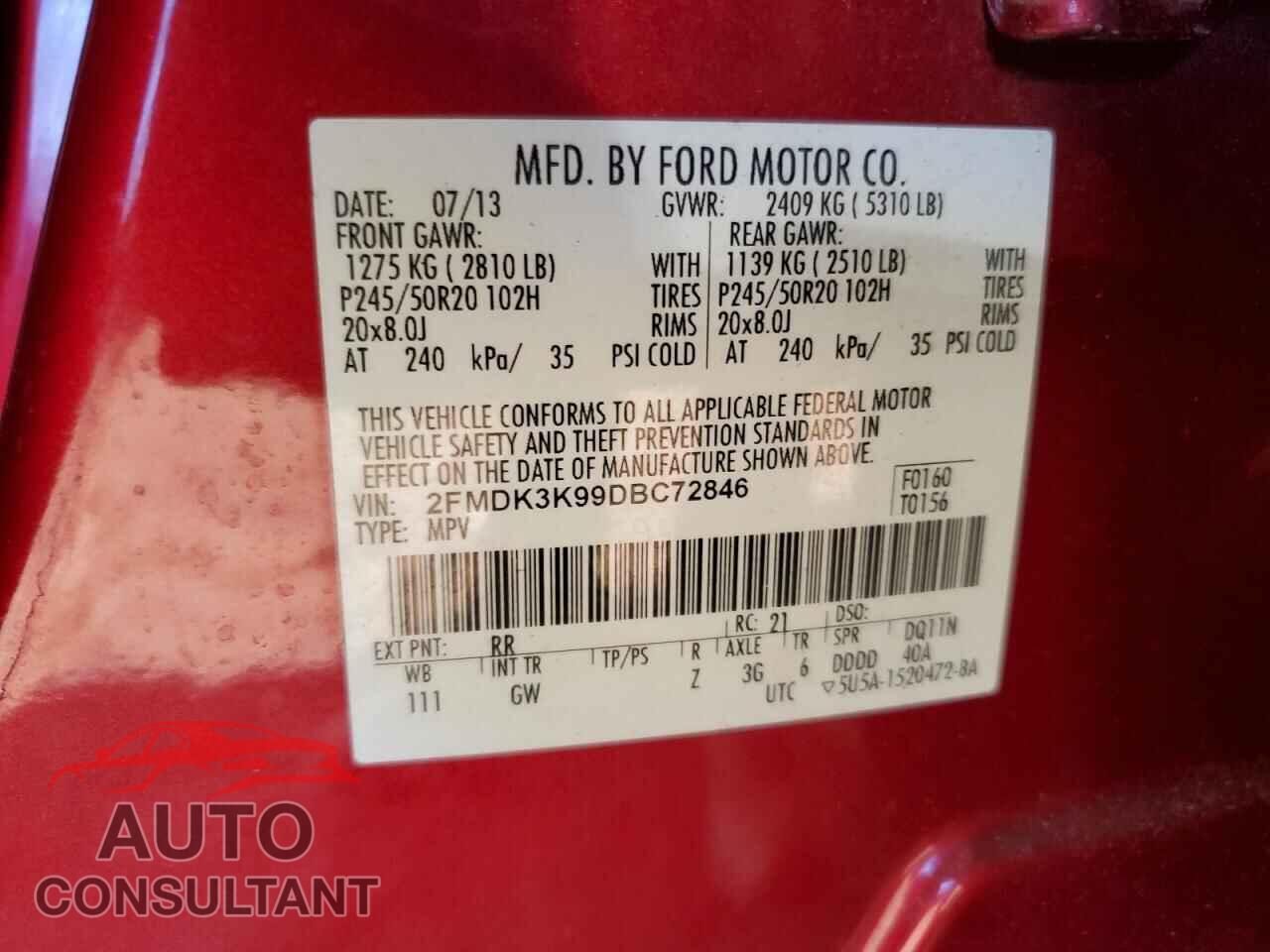 FORD EDGE 2013 - 2FMDK3K99DBC72846